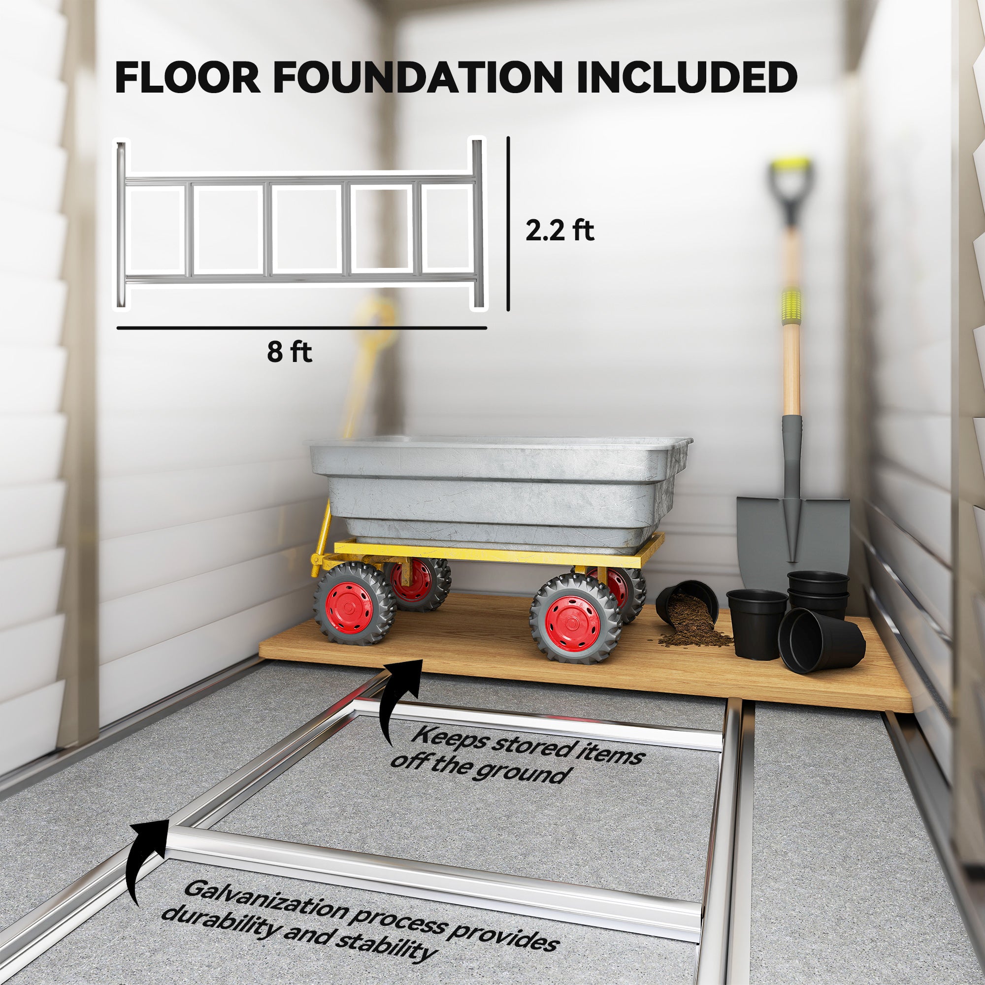 4.6' x 9' Outdoor Storage Shed, Lean to Metal Shed with Foundation Kit, Lockable Doors and Gloves for Patio, Lawn
