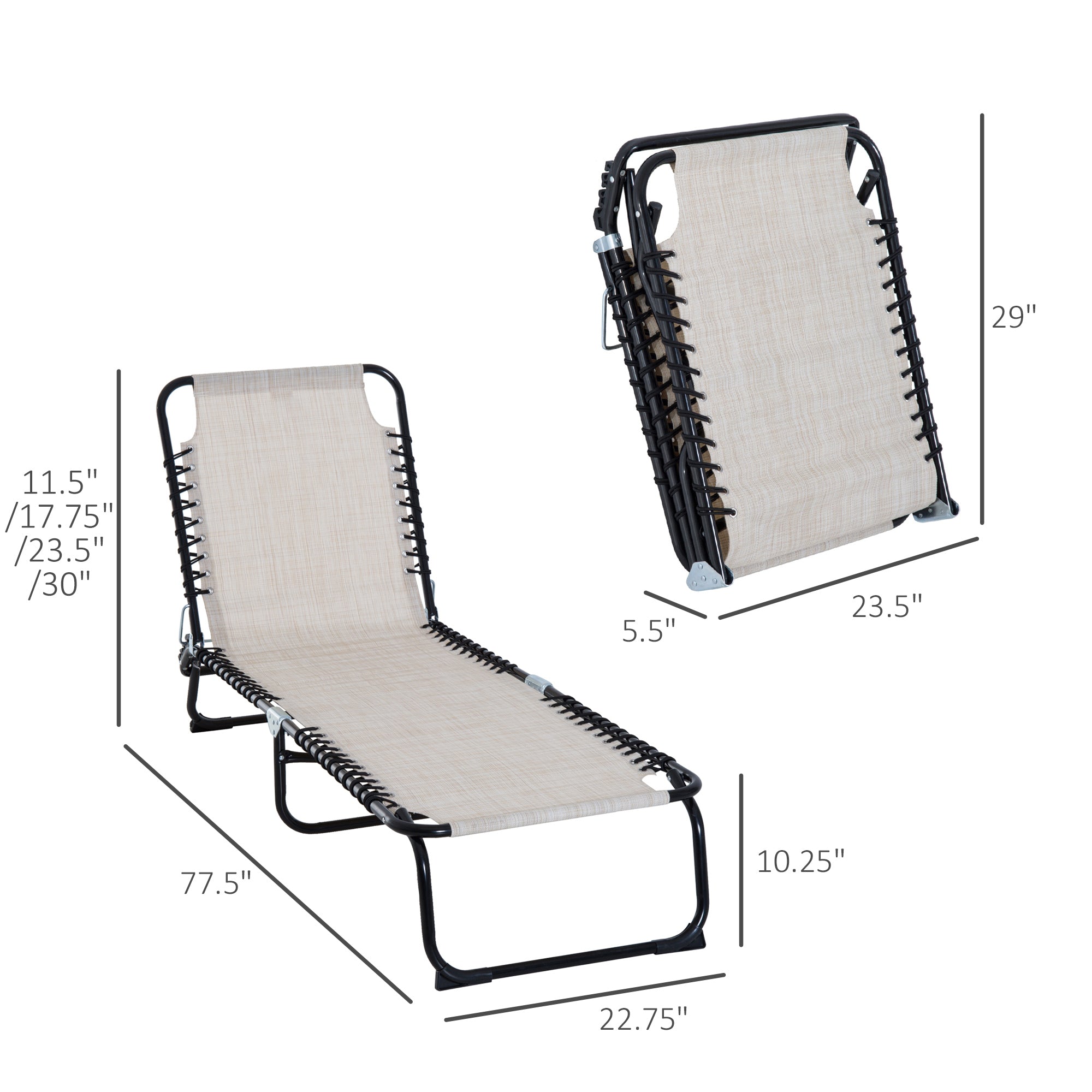 Foldable Chaise Lounge, 3-Position Reclining Back, Portable design and Breathable Mesh for Poolside, Camping, Hiking