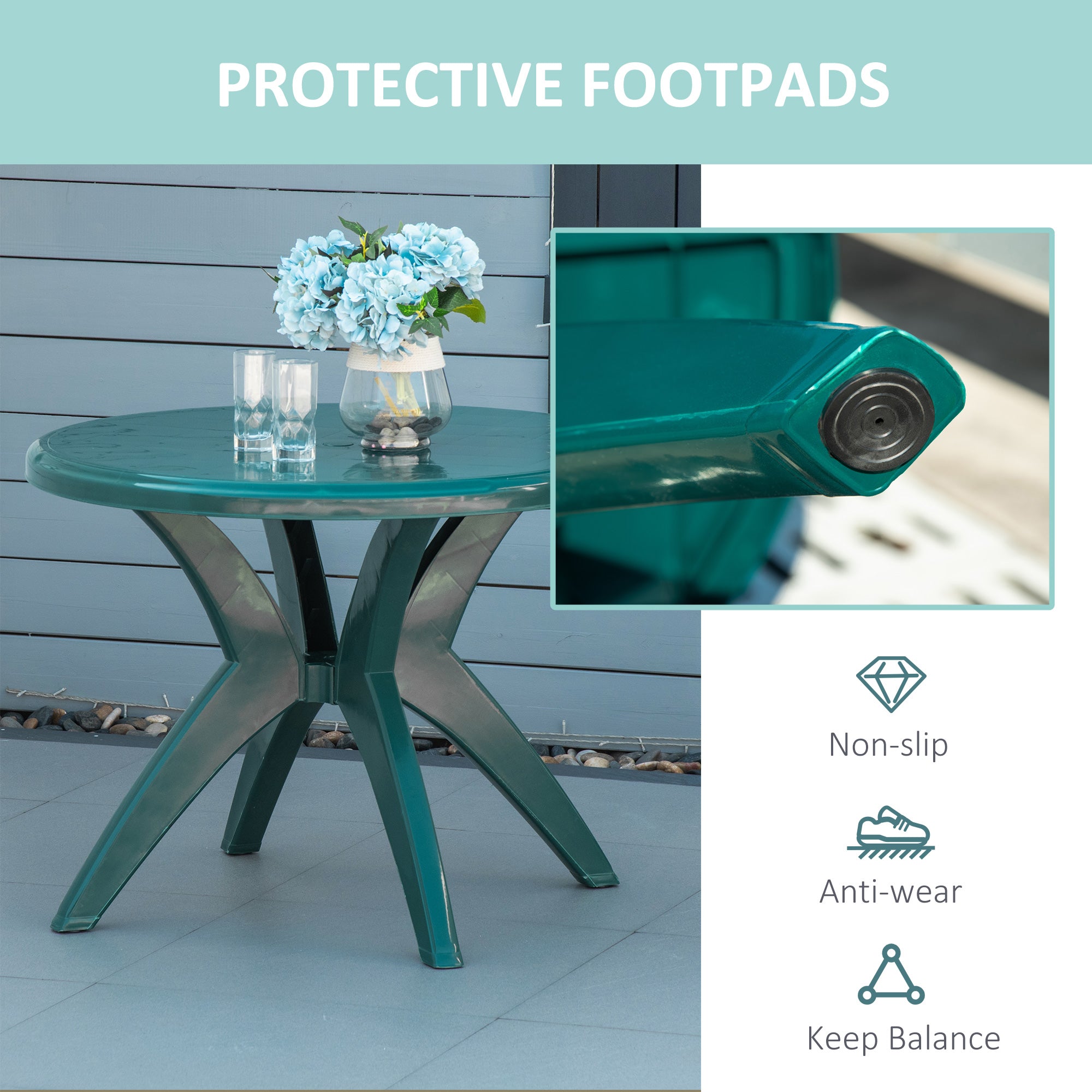 Patio Dining Table with Umbrella Hole Round Outdoor Bistro Table for Garden Lawn Backyard