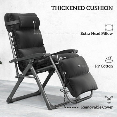Zero Gravity Lounge Chair Set, 2 Pieces Reclining Folding Outdoor Lounge Chairs with Cushion, Headrest, Side Tray, Black
