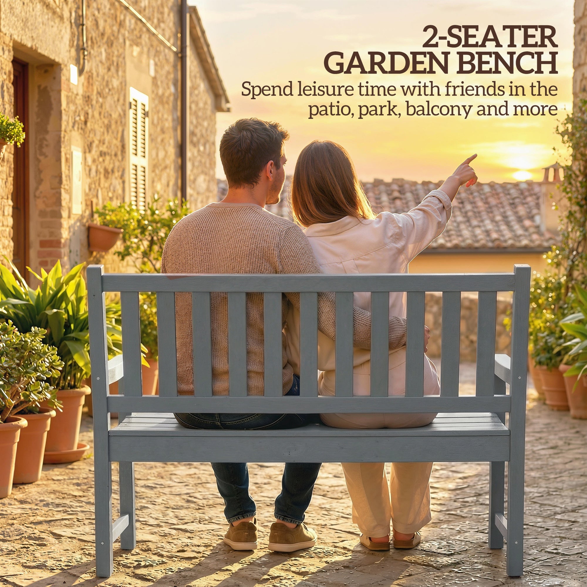 2-Person Garden Bench, HDPE Outdoor Bench with 530 lbs Capacity, Curved Seat for Backyard, Park, Porch, Lawn