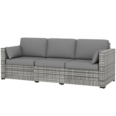 Patio Couch PE Wicker Deep Seating Outdoor Sofa with Removable Cushions, 3 Seater Rattan Sofa, Outdoor Furniture for Balcony, Deck, Garden and Poolside