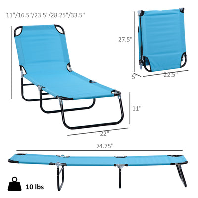 Folding Chaise Lounge Pool Chairs, Outdoor Sun Tanning Chairs with 5-Level Reclining Back, Steel Frame for Beach, Yard, Patio