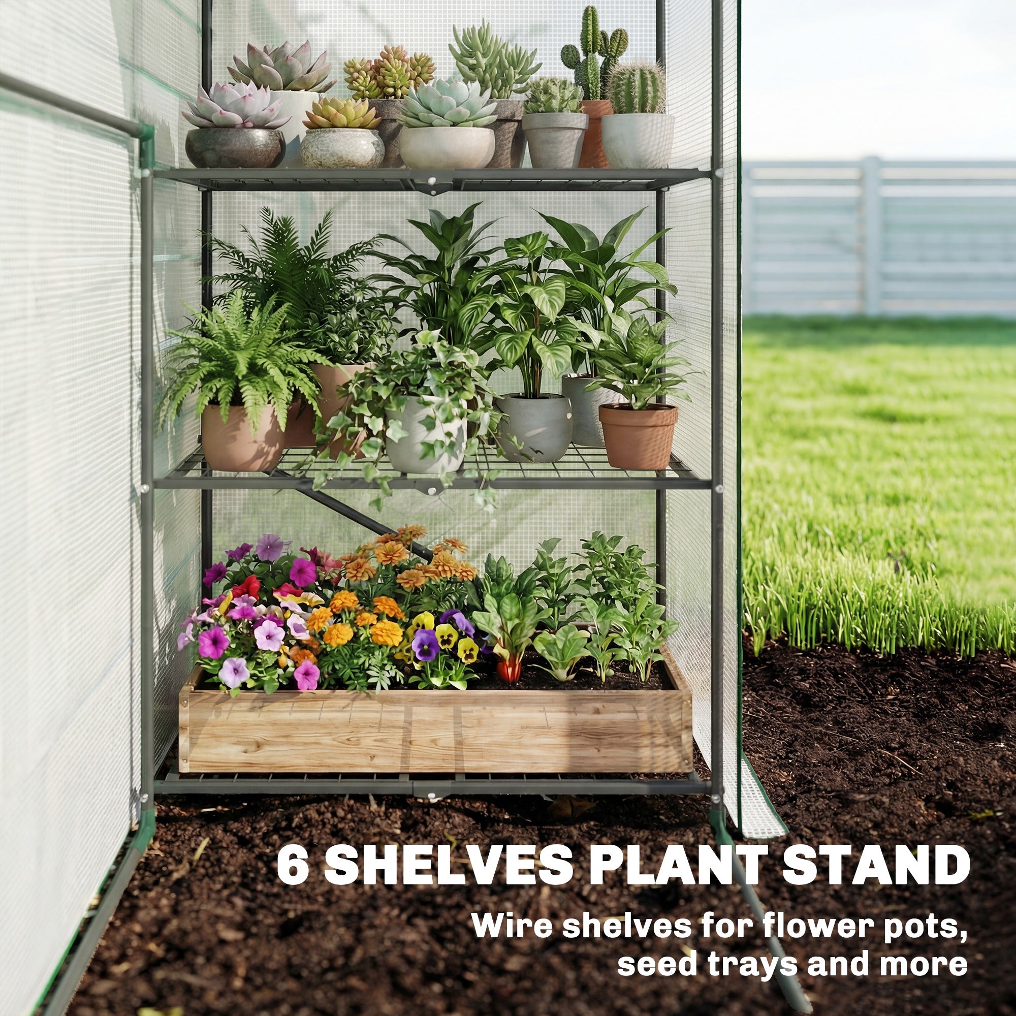 Greenhouse for Outdoors, Portable Greenhouse with 6 Shelves, UV-Resistant PE Cover, Roll-Up Door