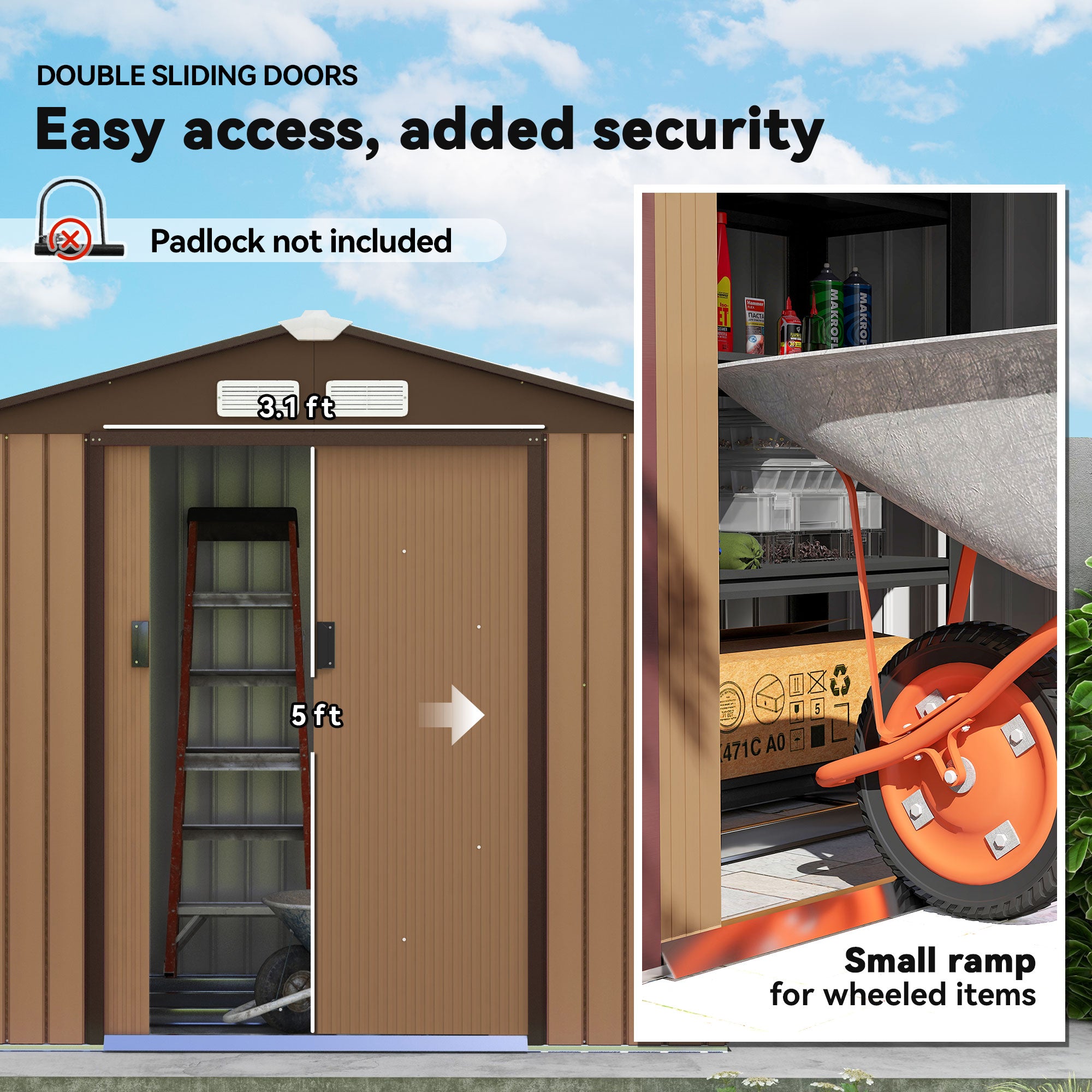 7' x 4' Outdoor Storage Shed, Garden Tool Metal Shed with Foundation Kit, Double Lockable Door, Air Vents and Sloping Roof, for Backyard, Patio, Lawn