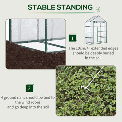 5' x 2.5' x 6.5' Mini Walk-in Greenhouse Kit, Portable Green House with 3 Tier Shelves, Roll-Up Door, and Weatherized Plastic Cover for Backyard Garden, Clear
