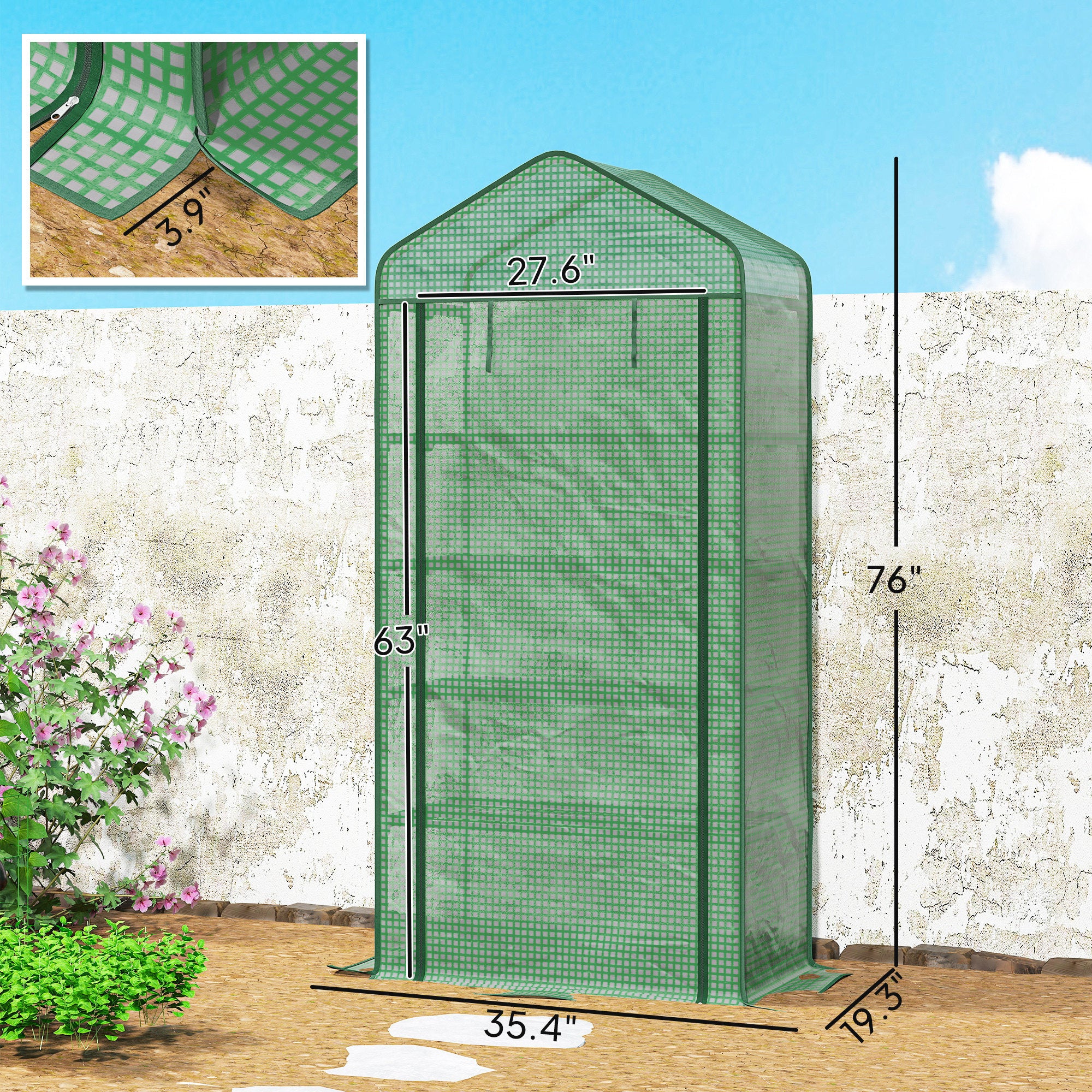 5 Tier Mini Greenhouse, Small Portable Greenhouse with PE Cover, Roll-Up Zippered Door, 76" x 35.4" x 19.3", Green