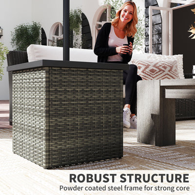 Wicker Side Table with 1.5" Umbrella Hole, Square Outdoor End Table with UV-Resistant Frame, Storage Space