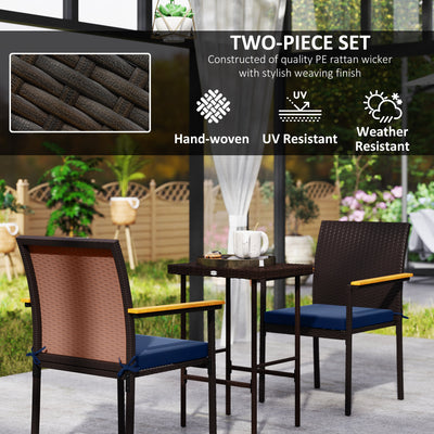 Stackable Patio Wicker Dining Chair Set of 2 with Cushions, Backrest, Armrests for Deck, Garden