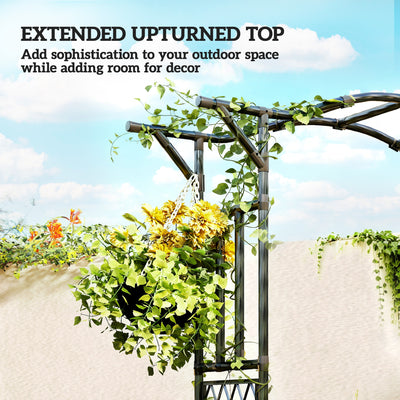 Garden Arch, PE-Coated Steel Garden Arch Trellis with Extended Top, Black