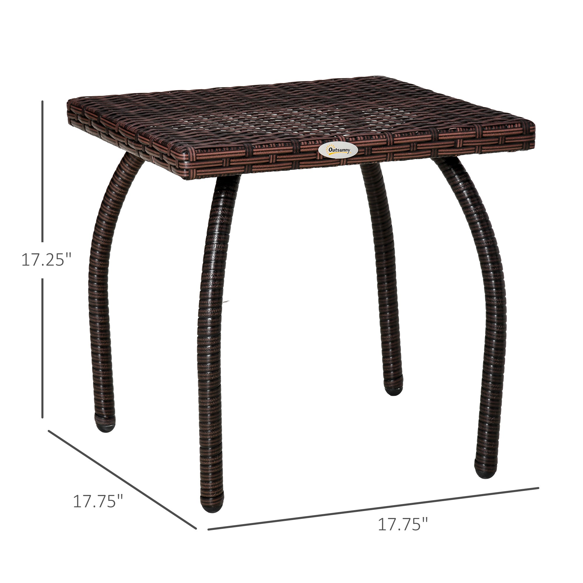 Outdoor PE Wicker Side Table, Small Square Rattan End Table, All-Weather Material Coffee Table for Garden, Balcony, Backyard