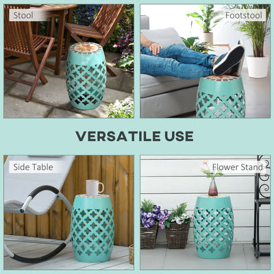 Decorative Outdoor Stool, 12" Round Patio Side Table, Mosaic Accent Plant Stand for Garden, Balcony