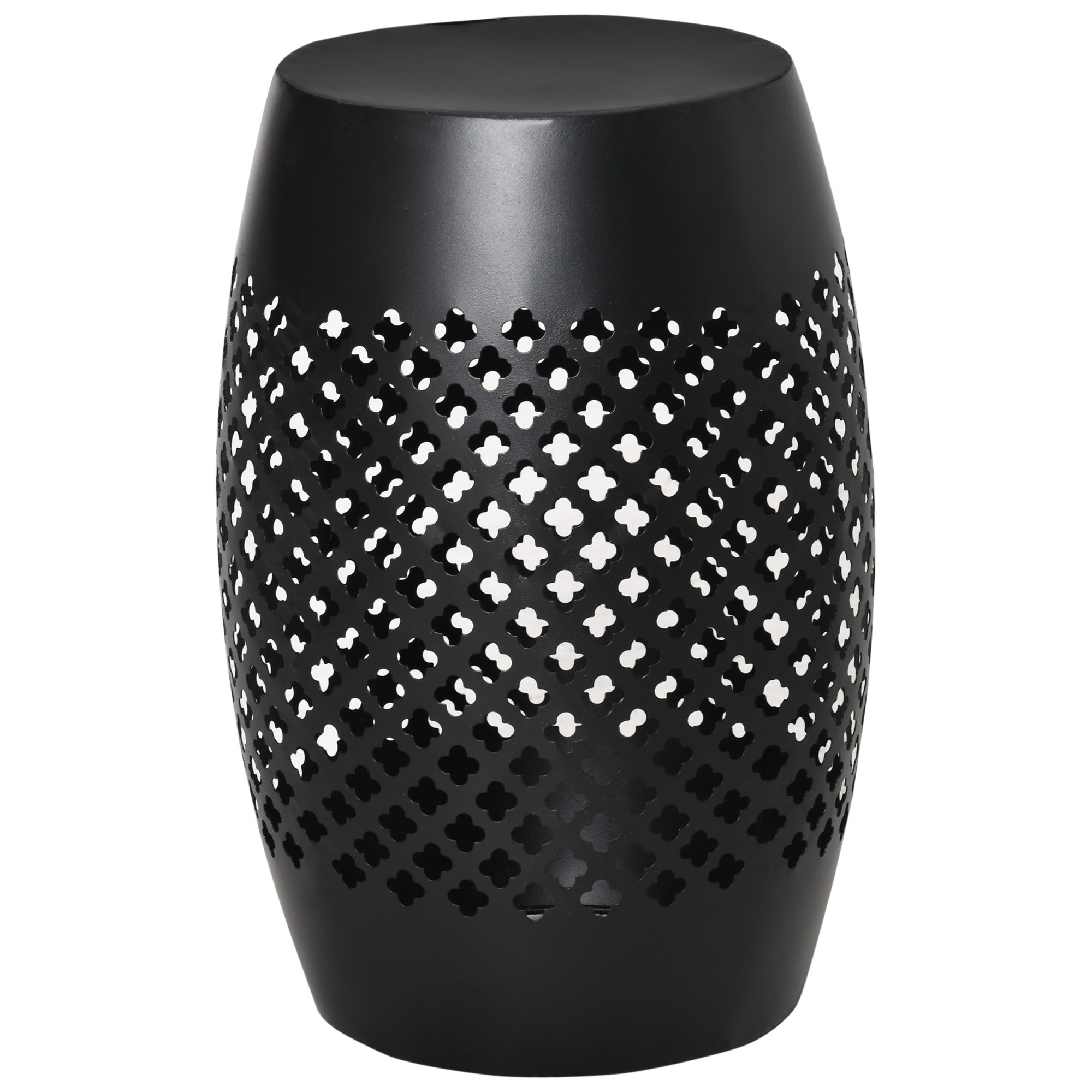 12" Steel Outdoor Side Table, Round Hollow Drum Patio End Table, Accent Table for Indoor and Outdoor