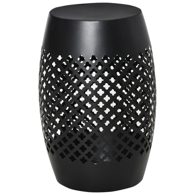 12" Steel Outdoor Side Table, Round Hollow Drum Patio End Table, Accent Table for Indoor and Outdoor