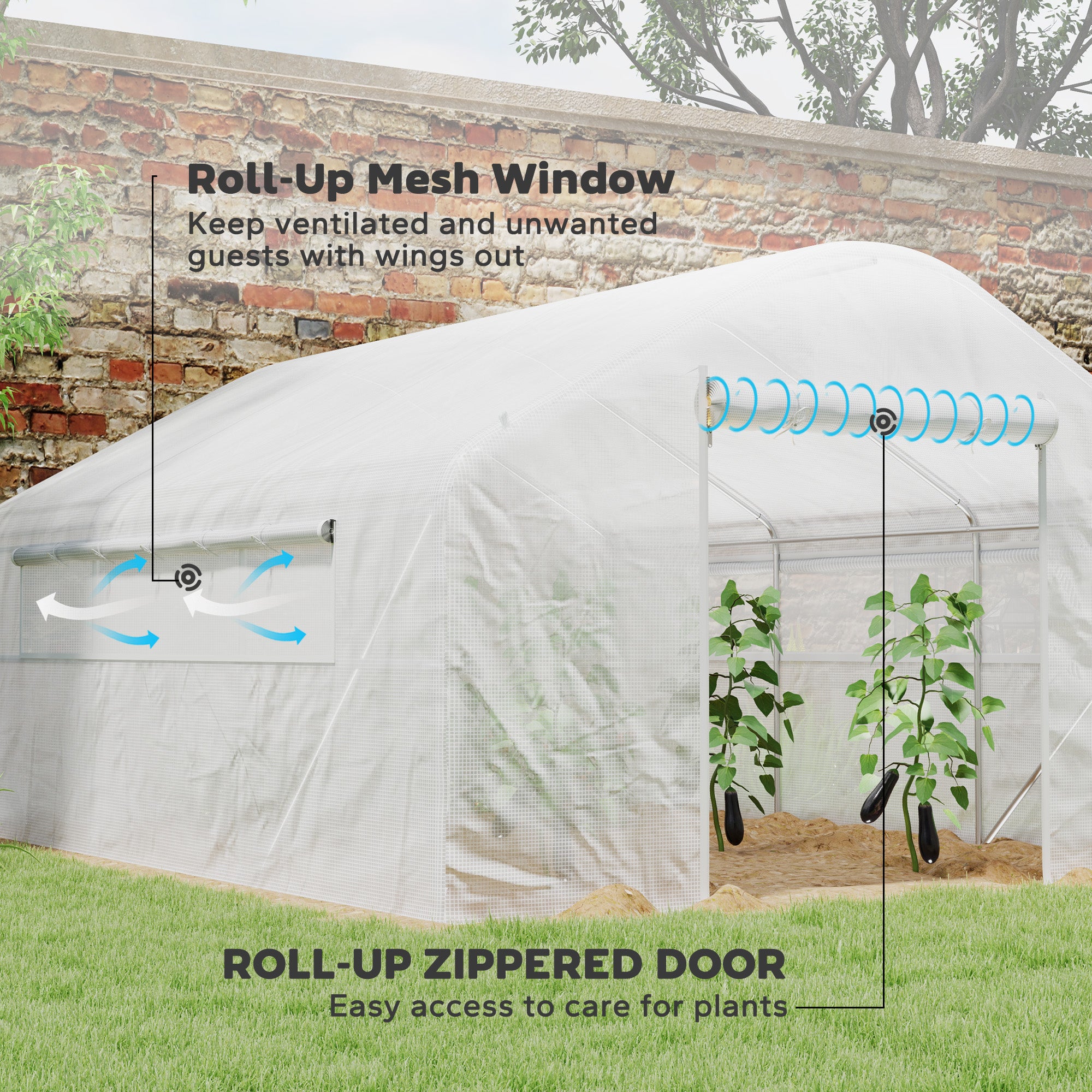 13' x 10' x 6.5' Tunnel Greenhouse Hoop House with Upgraded Galvanized Steel Frame and Large Windows