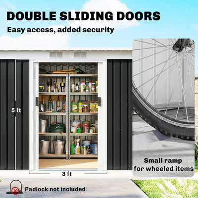 9' x 4' Metal Outdoor Storage Shed, Tool House with Double Lockable Doors for Backyard, Patio, Lawn, Garage