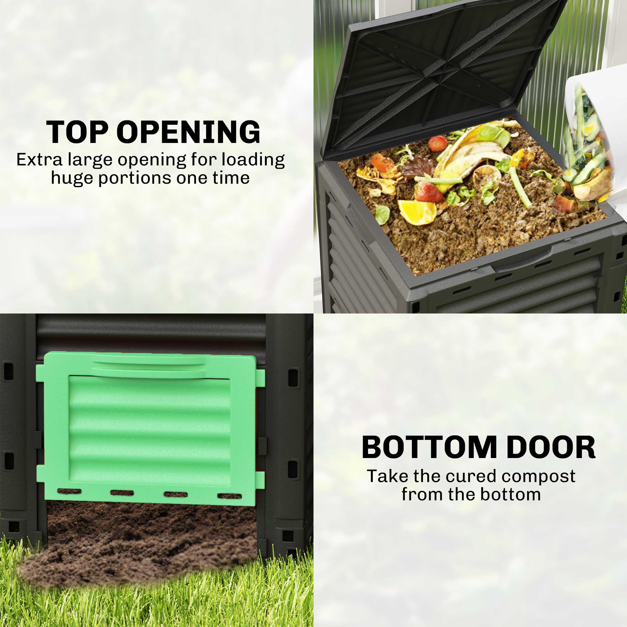 Garden Compost Bin 80 Gallon Outdoor Large Capacity Composter Fast Create Fertile Soil Aerating Box