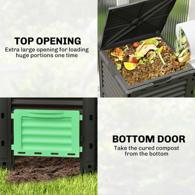 Garden Compost Bin 80 Gallon Outdoor Large Capacity Composter Fast Create Fertile Soil Aerating Box