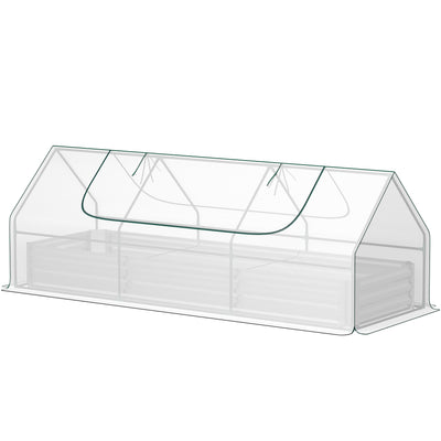 8.6 x 3 x 1ft Metal Planter Box with Mini Greenhouse, Galvanized Raised Garden Bed with Cover for Herbs and Vegetables, Small Greenhouse for Patio Garden Balcony