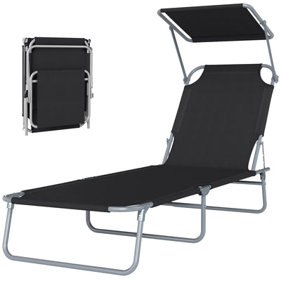 Outdoor Pool Chaise Lounge Chair, Folding Tanning Chair with Sun Shade
