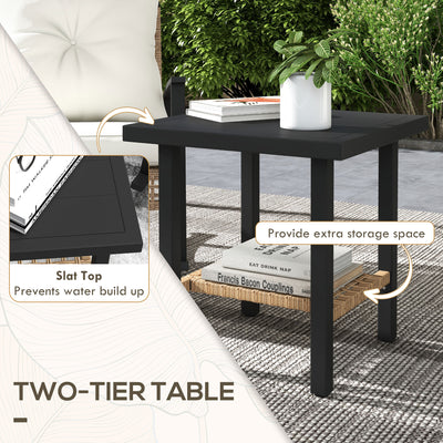 3 Pieces Bistro Set, Patio Wicker Furniture Set with Button Tufted Cushions, Rattan Rocking Chairs, Coffee Table