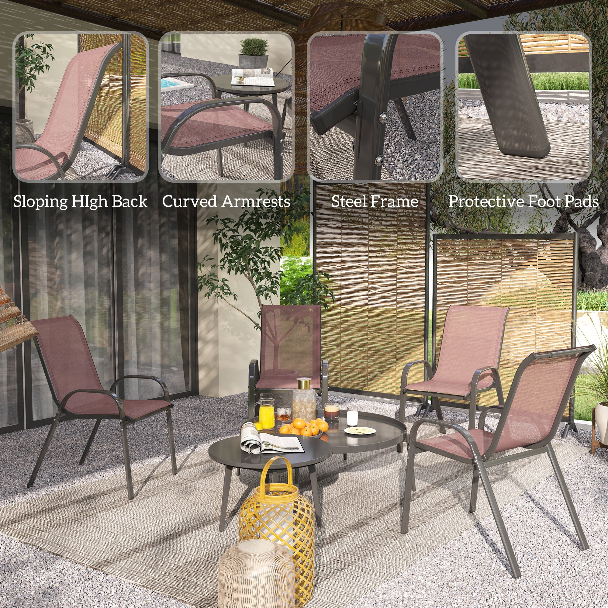 Set of 4 Outdoor Dining Chairs, Stackable Patio Chairs with High Back, Breathable Mesh Seat for Garden Lawn