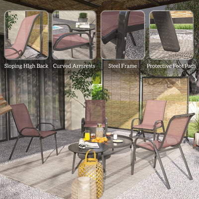 Set of 4 Outdoor Dining Chairs, Stackable Patio Chairs with High Back, Breathable Mesh Seat for Garden Lawn