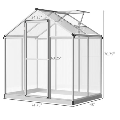 6' L x 6' W Walk-In Polycarbonate Greenhouse with Roof Vent for Ventilation & Rain Gutter for Winter