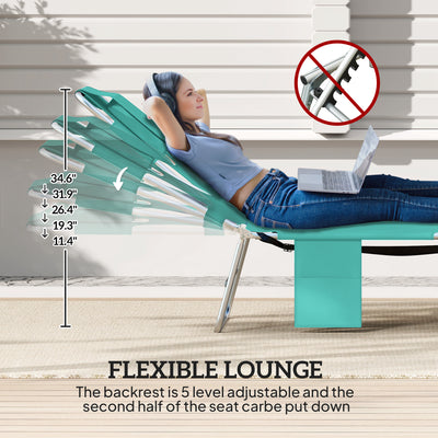 Tanning Chair with Face Hole, 5-Level Adjustable Outdoor Chaise Lounge Chair with Pillow for Beach, Pool