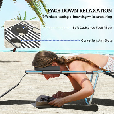 Tanning Chair with Face Hole, 5-Level Adjustable Outdoor Chaise Lounge Chair with Pillow for Beach, Pool