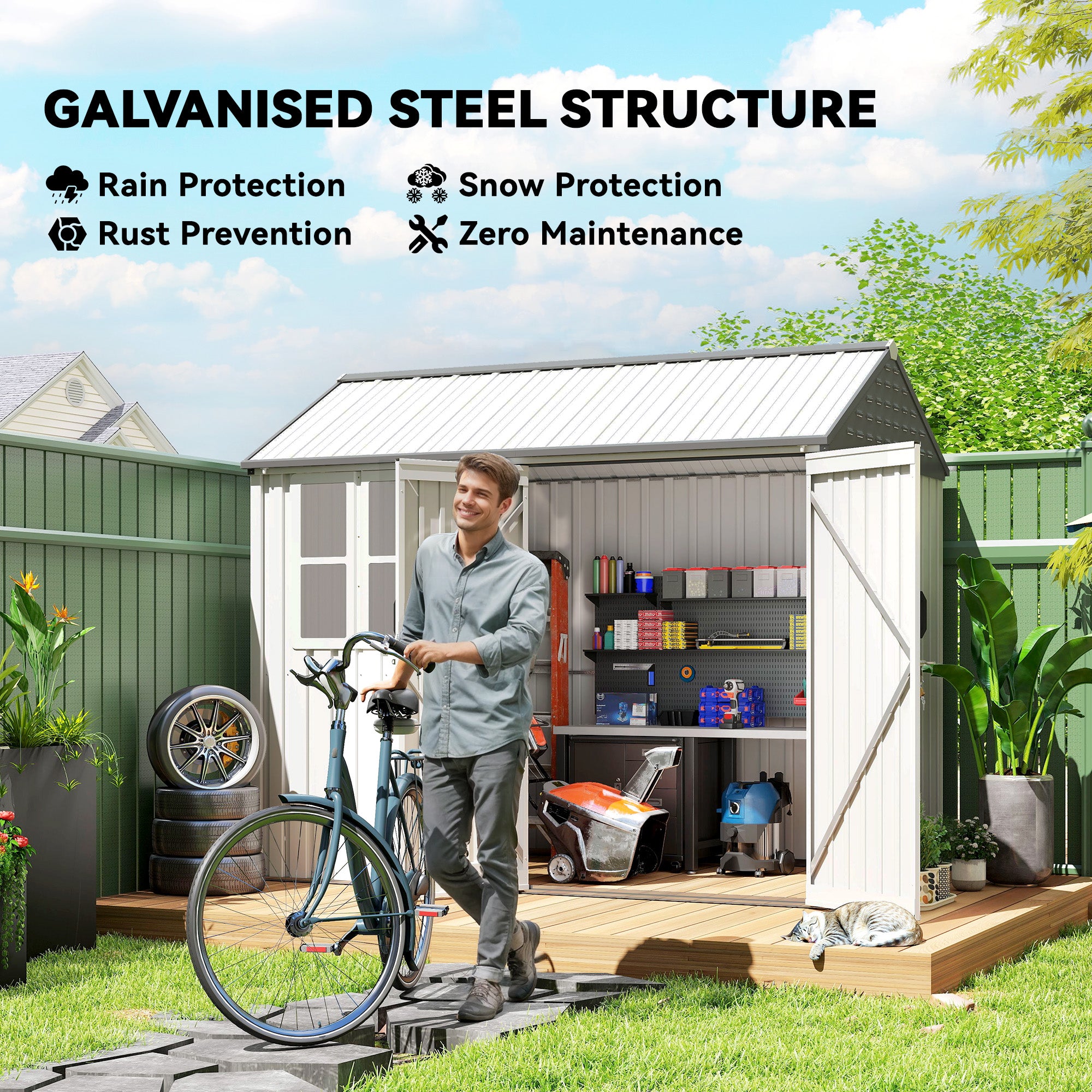 8' x 5.5' Metal Garden Storage Shed, Extra Large Outdoor Tool Storage House w/Lockable Doors, Window, Air Vents