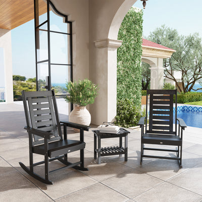 2 Pieces Outdoor Rocking Chairs, HDPE Patio Rockers with 28" High Back, Wide Armrests for Porch Backyard