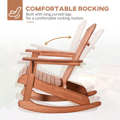 Wooden Adirondack Rocking Chair Outdoor Lounge Chair Fire Pit Seating with Slatted Wooden Design, Fanned Back