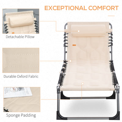 Padded Folding Chaise Lounge Chair, Outdoor 6-Level Reclining Camping Tanning Chair with Headrest for Beach, Yard, Patio, Pool