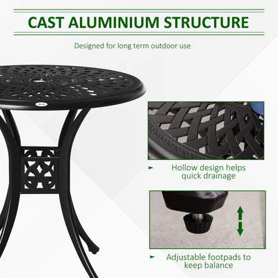 30" Round Patio Dining Table with Umbrella Hole, Antique Cast Aluminum Outdoor Bistro Table Only, Black