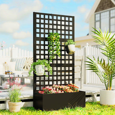 Galvanized Raised Garden Bed Planter Box with Trellis for Climbing Plants, Vegetable, Vines, 35" x 16" x 70"