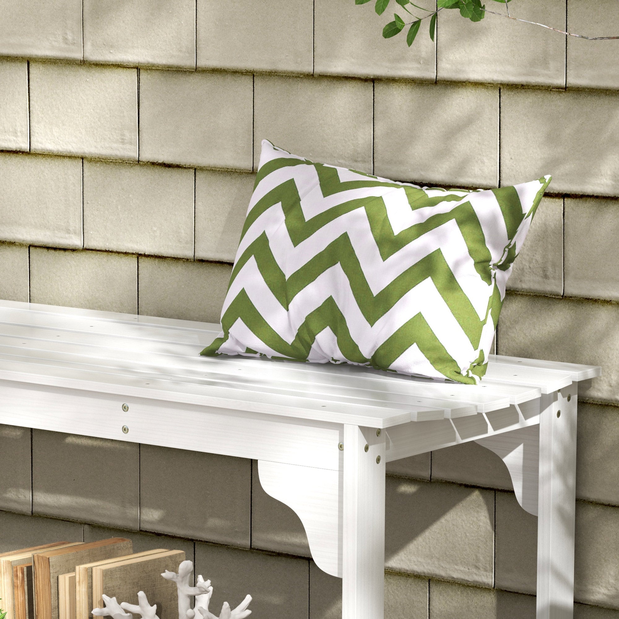 Slatted Wooden Garden Bench, Curved Seat Front Porch Bench, White