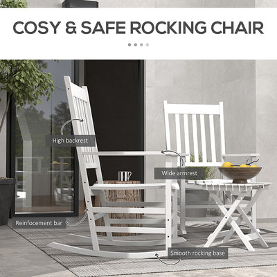 Outdoor Rocking Chair Set of 2 with Side Table, Patio Wooden Rocking Chair with Smooth Armrests, High Back for Garden, Balcony, Porch, Supports Up to 352 lbs.