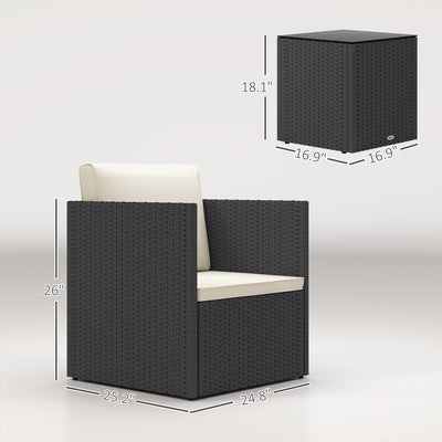 Folding Wicker Bistro Set, 3 Piece Patio Furniture Set with Cushions and Glass Coffee Table for Porch, Balcony