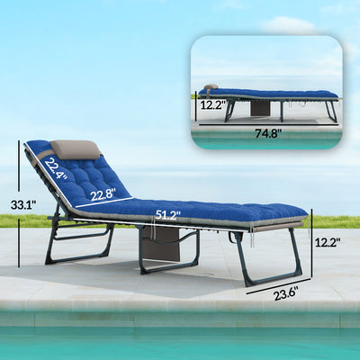 Outdoor Chaise Lounge Chair Set of 2, 5-Level Adjustable Folding Pool Lounge Chairs with Cushions