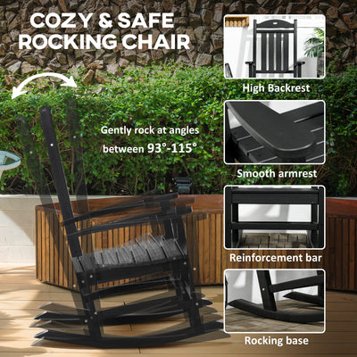 2PCs Outdoor Rocking Chair with Armrests, Fade-Resistant Waterproof HDPE for Indoor & Outdoor, Black