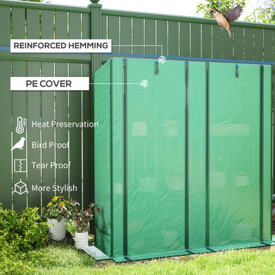 Lean-to Greenhouse with 3 Tier Shelves, Portable Greenhouse with PE Cover, 2 Roll-Up Doors, 56.7" x 18.9" x 59.8", Green