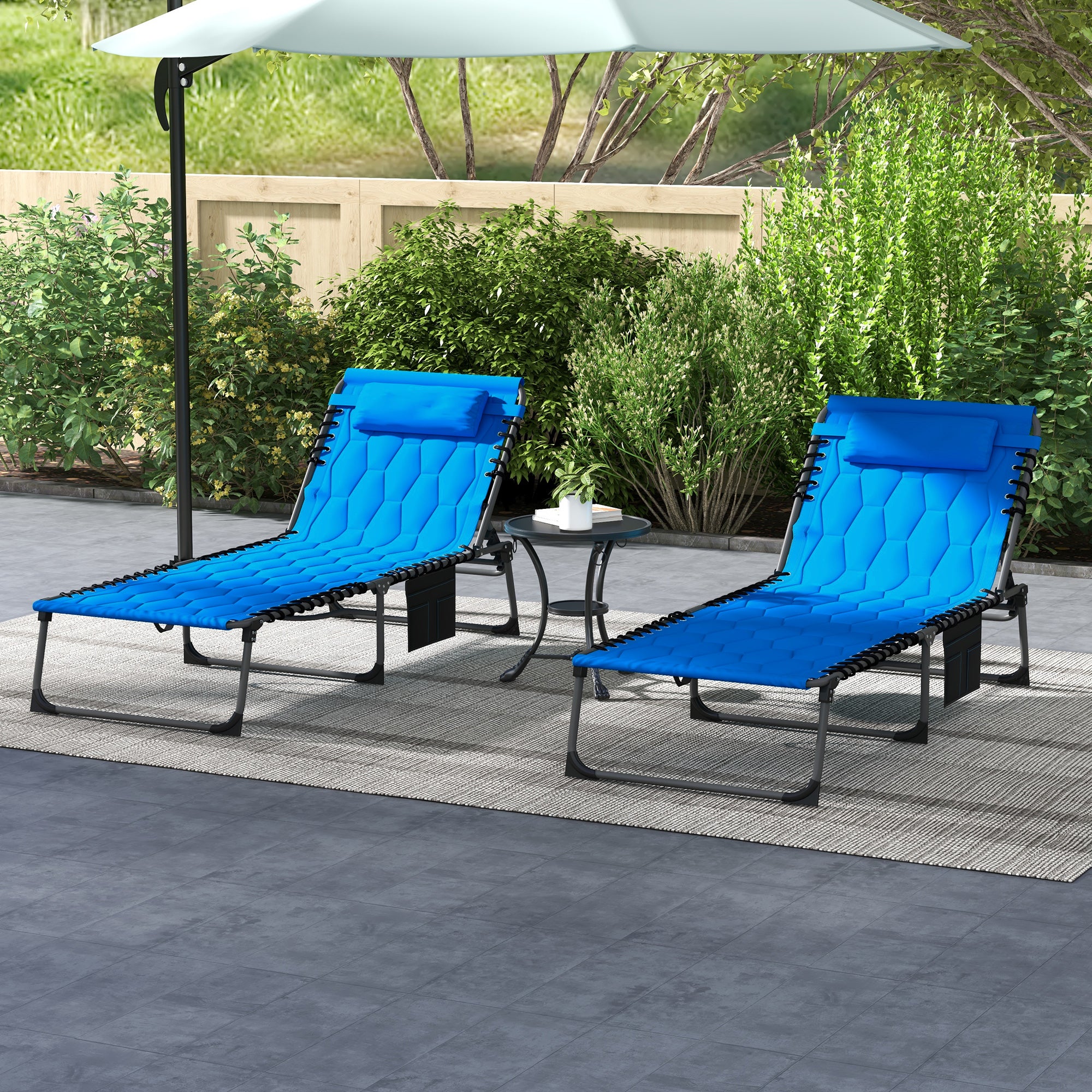 Folding Chaise Lounge Set with Reclining Back, 25.6" x 74" x 14.2"