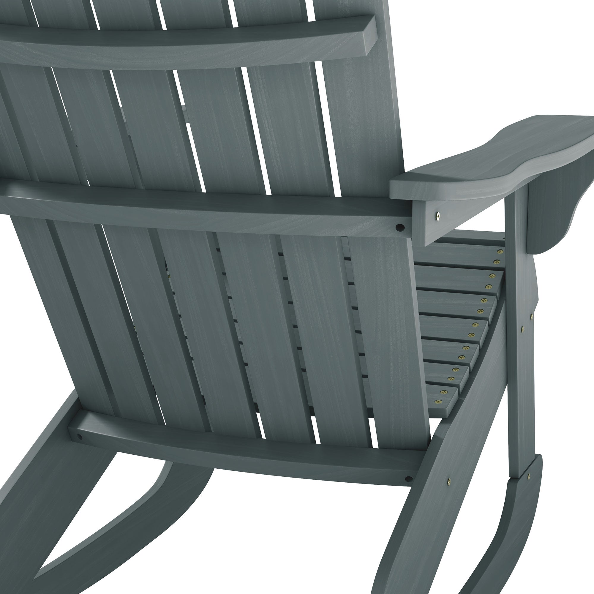 Wood Adirondack Outdoor Lounge Rocking Chair Fire Pit Seating with Slatted Wooden Design, Fanned Back, Gray