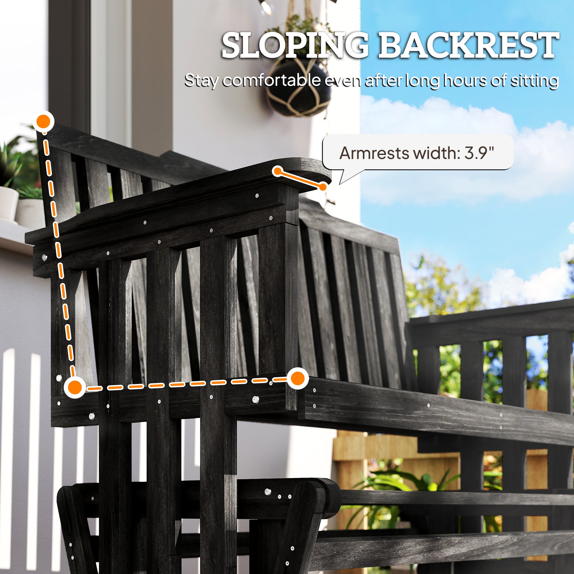 2-Person Patio Swing Glider Bench with Quick Drying Design and Wide Armrest, Wood Rocking Chair Loveseat for Backyard Garden Porch