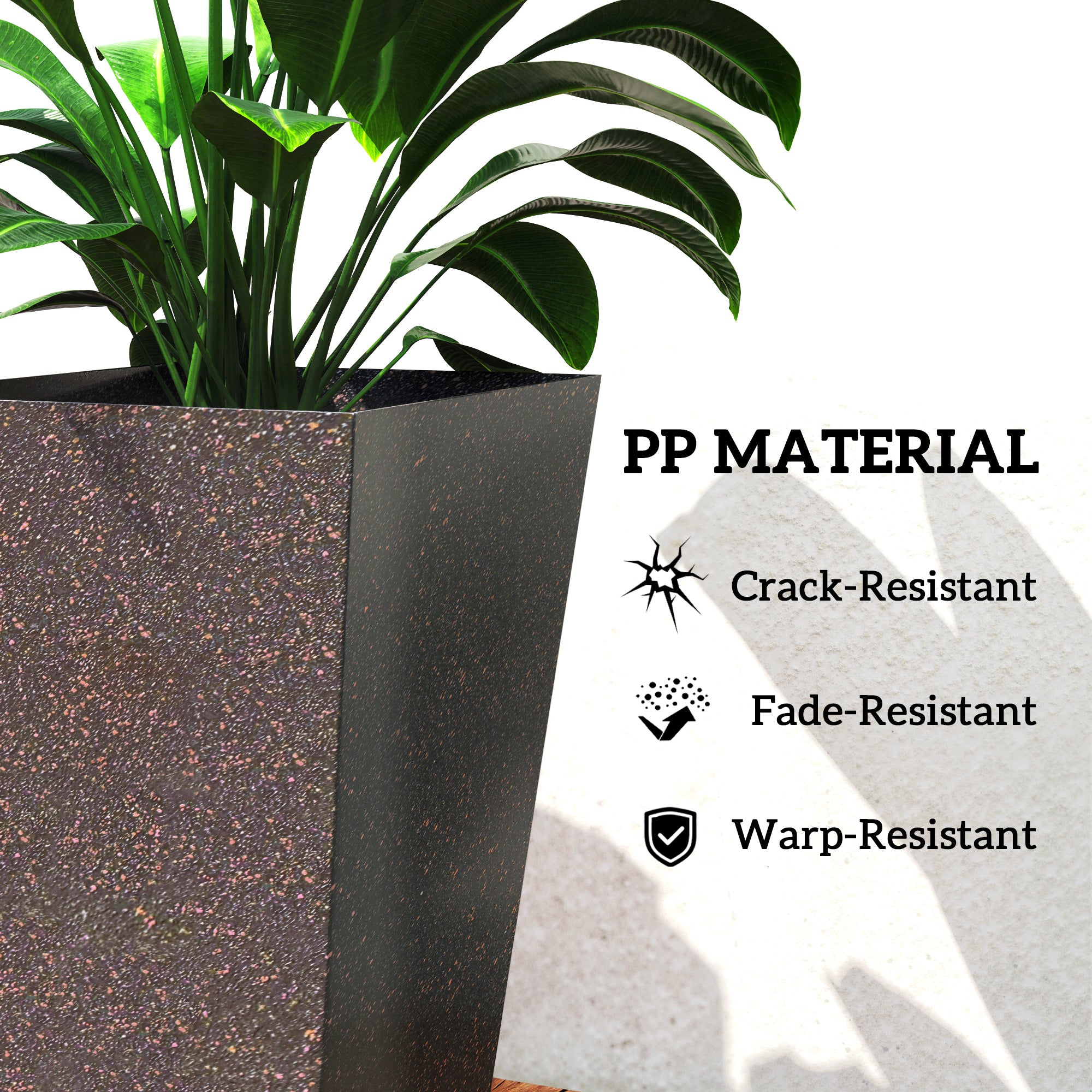 28" Tall Planters, Set of 3 Plastic Flower Pots with Marble Finish and Drainage Holes, Stackable Taper Planters