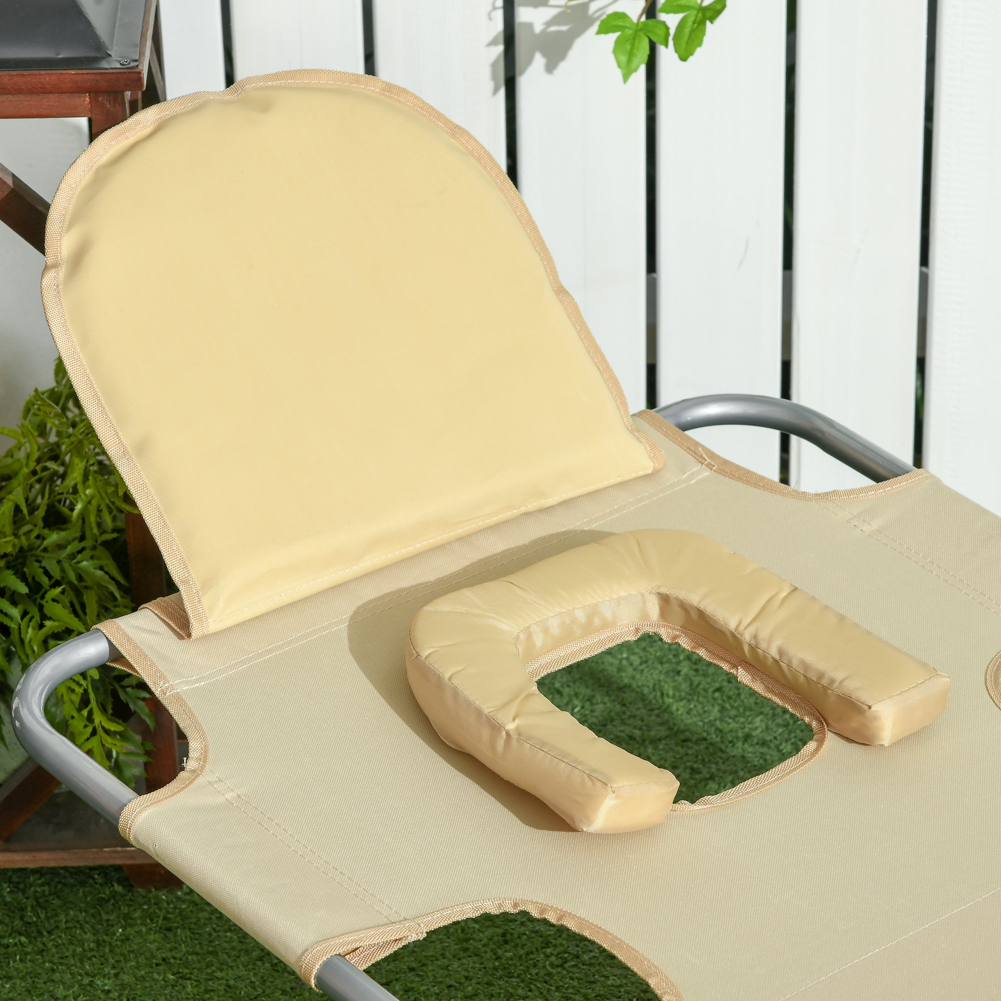 Tanning Chair with Face Hole, 5-Level Adjustable Outdoor Chaise Lounge Chair with Pillow for Beach, Pool