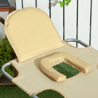 Tanning Chair with Face Hole, 5-Level Adjustable Outdoor Chaise Lounge Chair with Pillow for Beach, Pool