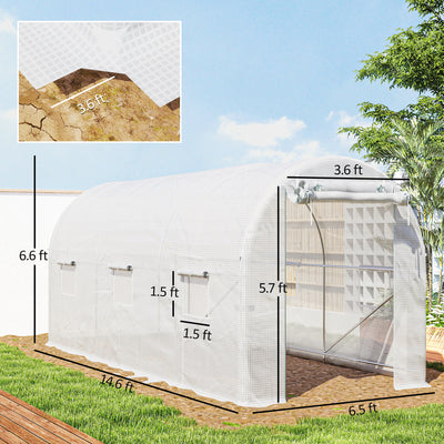 Hoop House Greenhouse, Walk-in Tunnel Greenhouse with 2 Support Rods, Zippered Roll-up Mesh Door, 14.6'x6.5'x6.6'