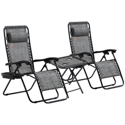 Zero Gravity Chair Set with Side Table, Folding Reclining Chair with Cupholders & Pillows, Adjustable Lounge Chairs for Pool, Backyard, Lawn, Beach